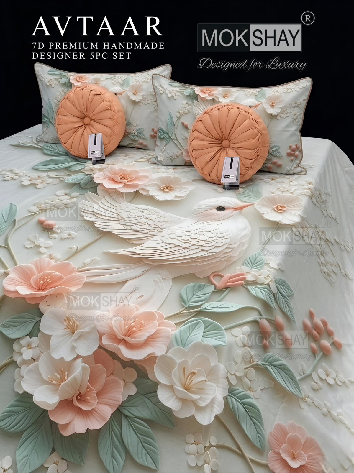 AVTAAR PREMIUM 7D PRINTS DESIGNER HANDMADE 5PIECE BEDDING SET { 1+2+2 }