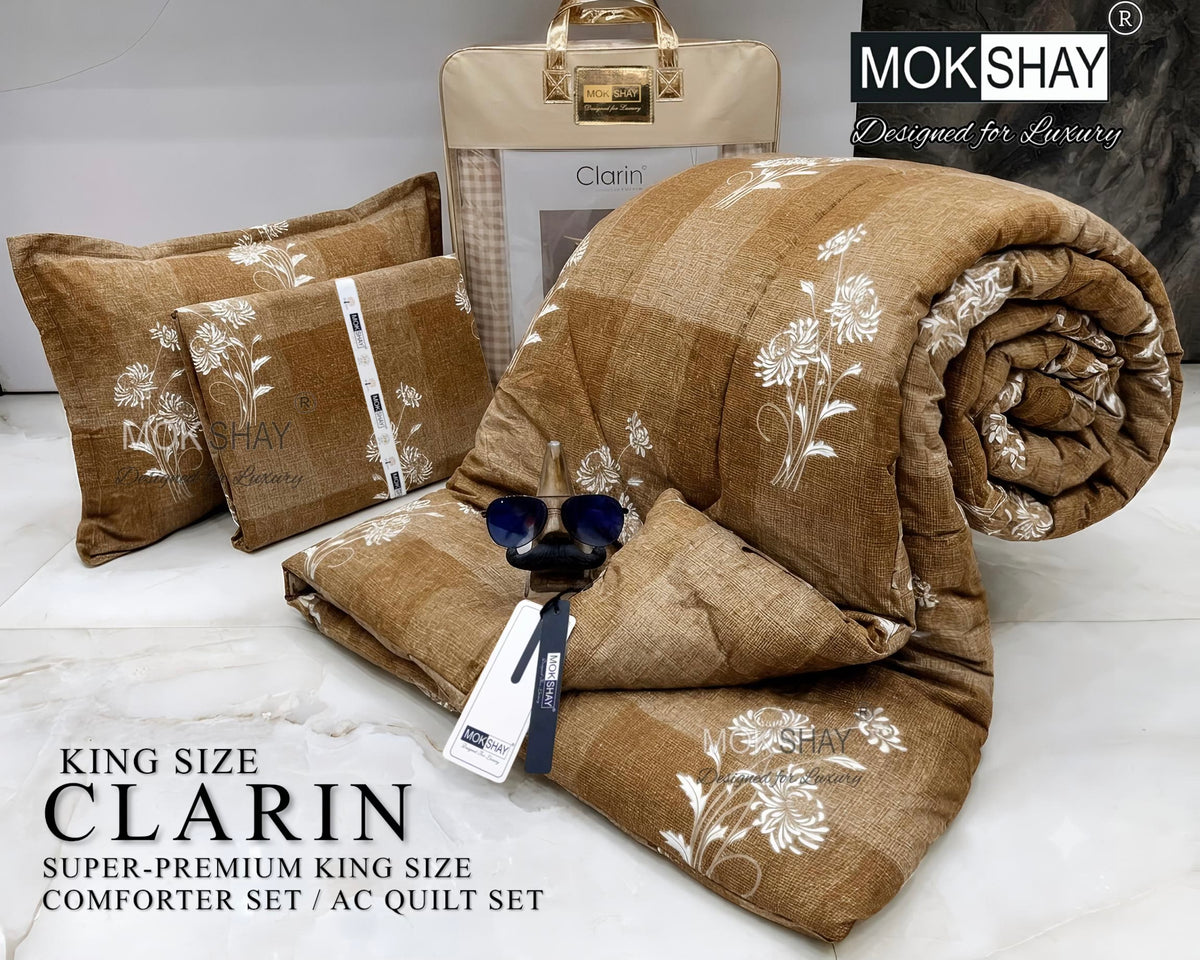 CLARIN • SUPER-PREMIUM KING SIZE CHECK AND FLORAL SERIES   4PIECE COMFORTER SET