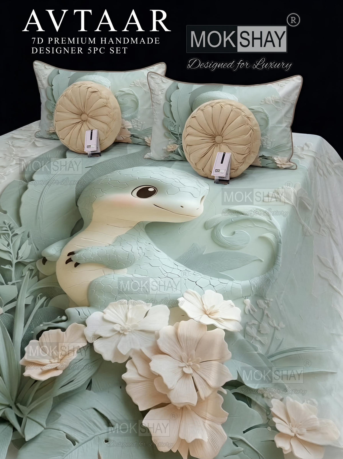 AVTAAR PREMIUM 7D PRINTS DESIGNER HANDMADE 5PIECE BEDDING SET { 1+2+2 }