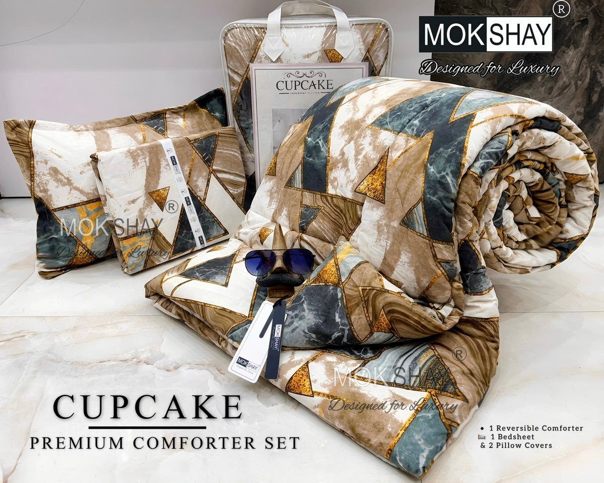 CUPCAKE• PREMIUM DOUBLE BED REVERSIBLE 4PIECES COMFORTER SET { 1+2+1 }