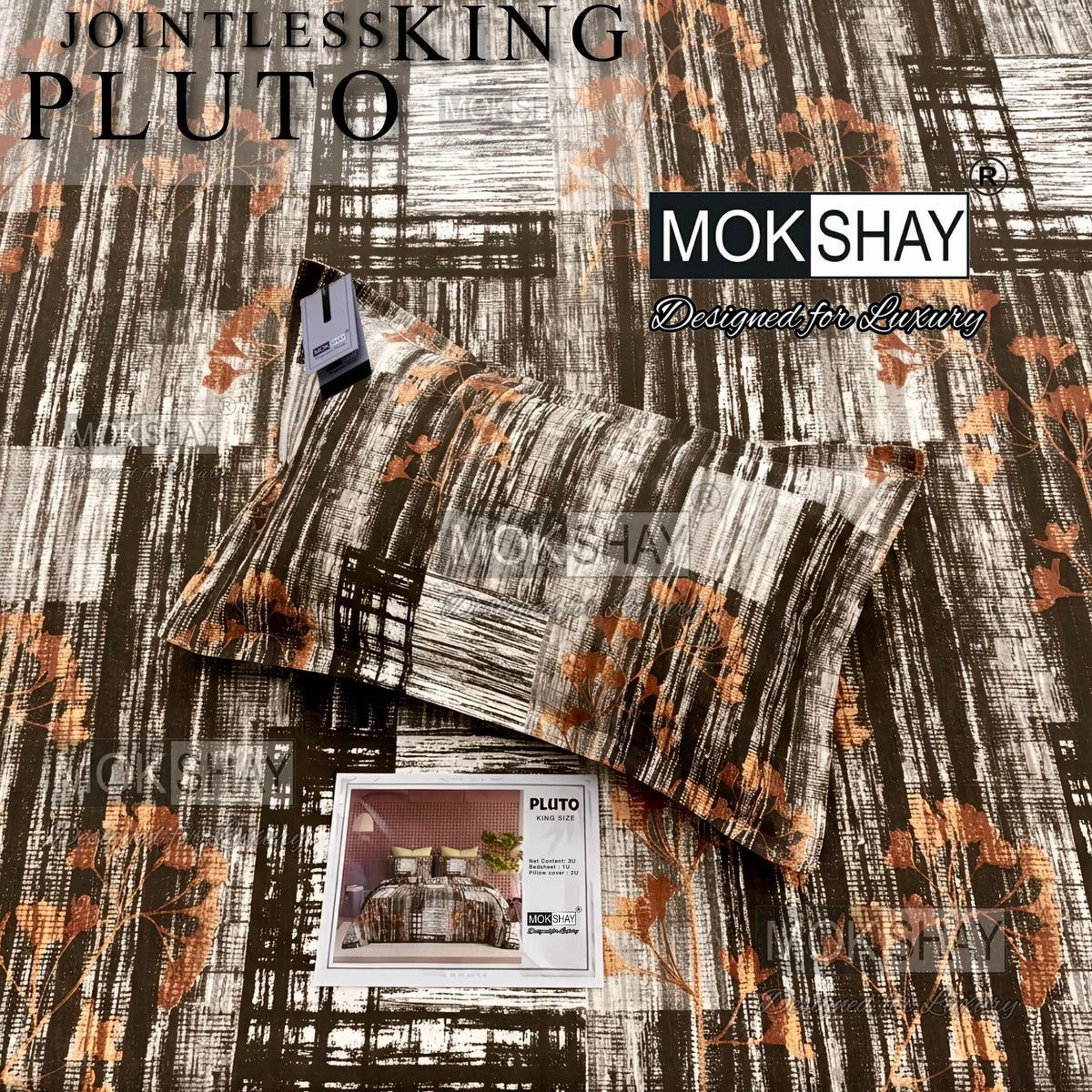 PLUTO •  PREMIUM JOINTLESS KING SIZE BEDSHEET SET { 1+2 }