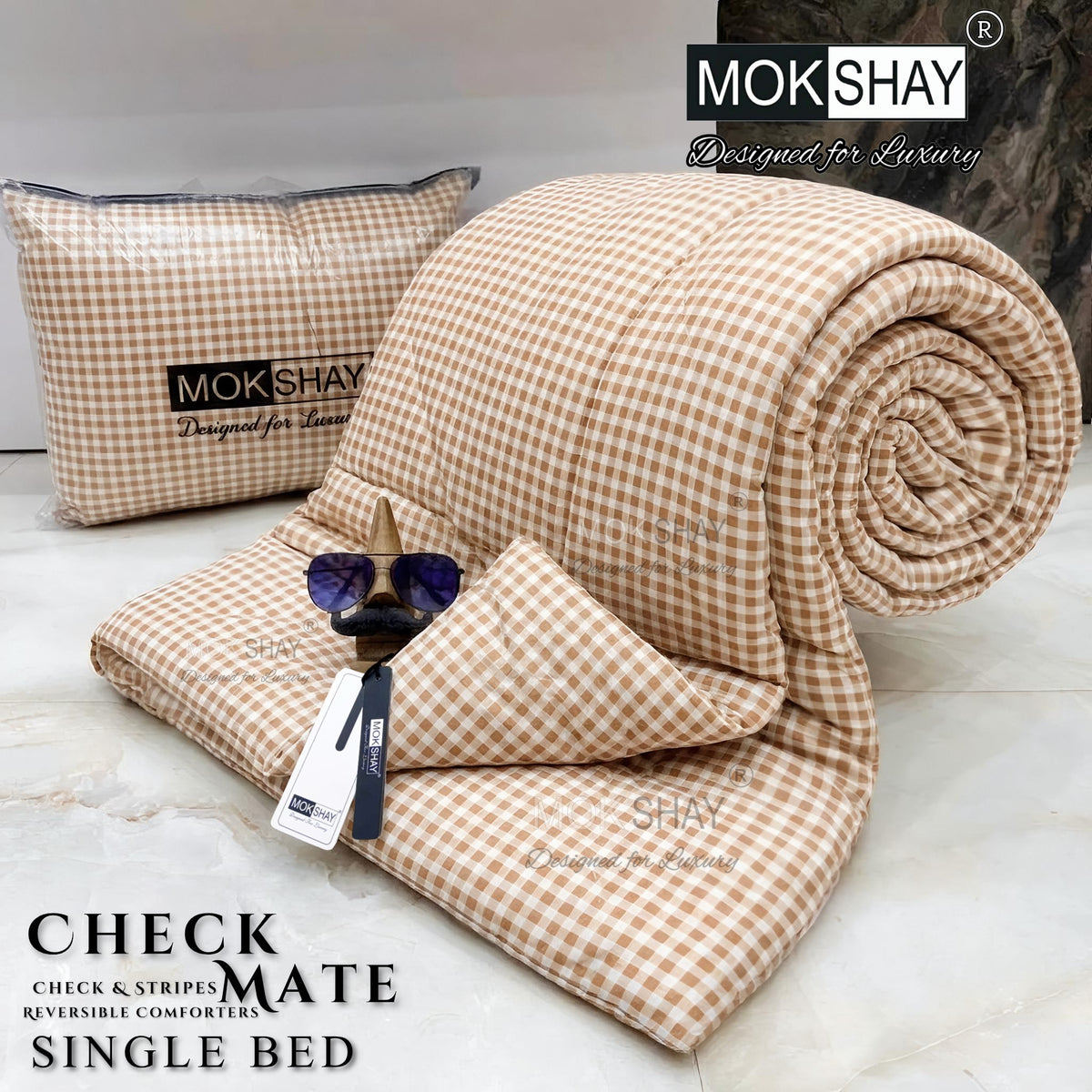 CHECKMATE • PREMIUM CHECK and STRIPES SERIES REVERSIBLE COMFORTERS