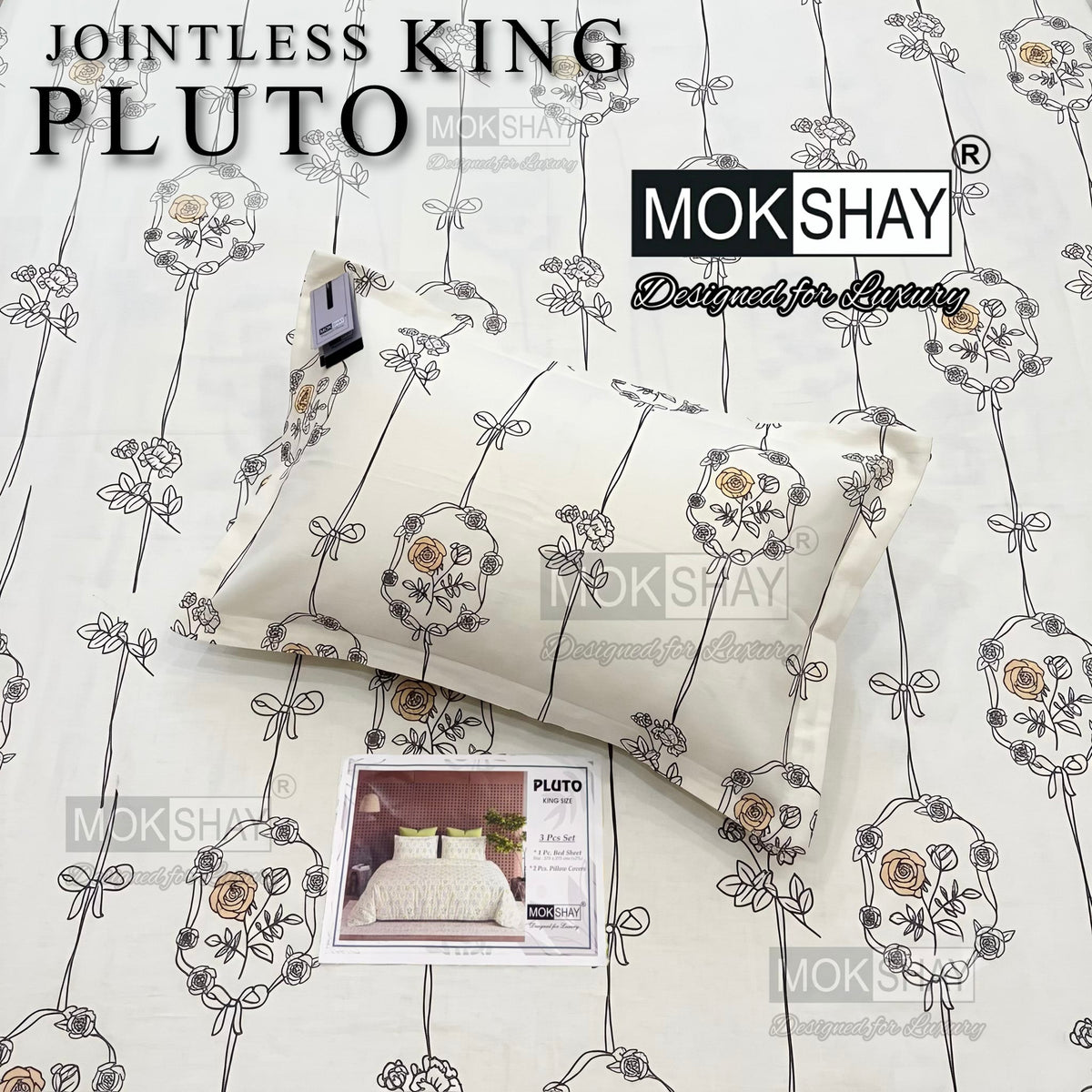 PLUTO •  PREMIUM JOINTLESS KING SIZE BEDSHEET SET { 1+2 }