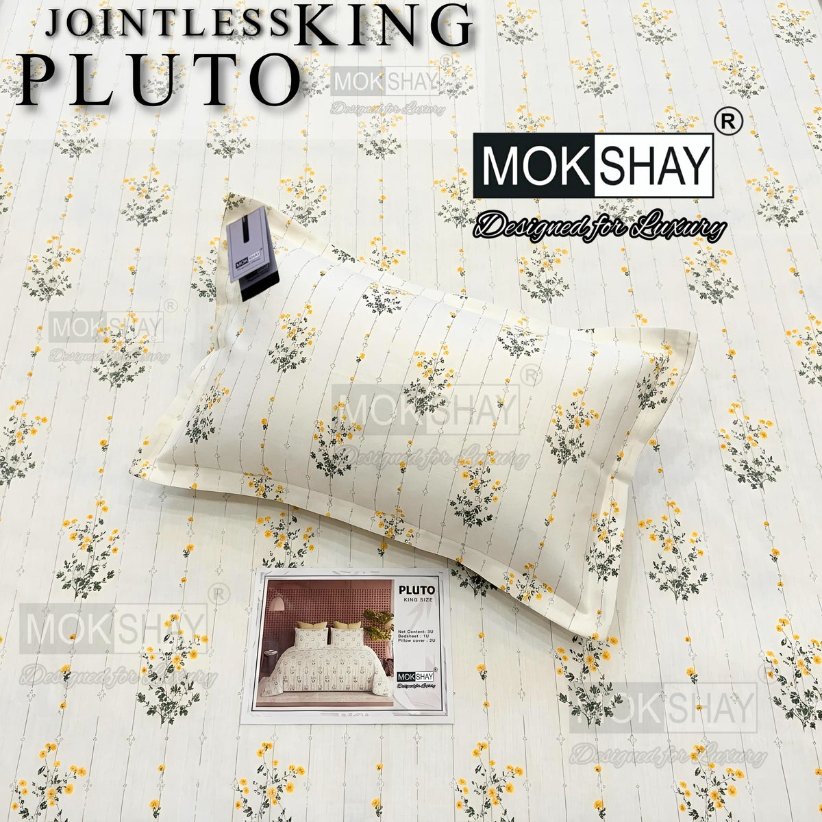PLUTO •  PREMIUM JOINTLESS KING SIZE BEDSHEET SET { 1+2 }