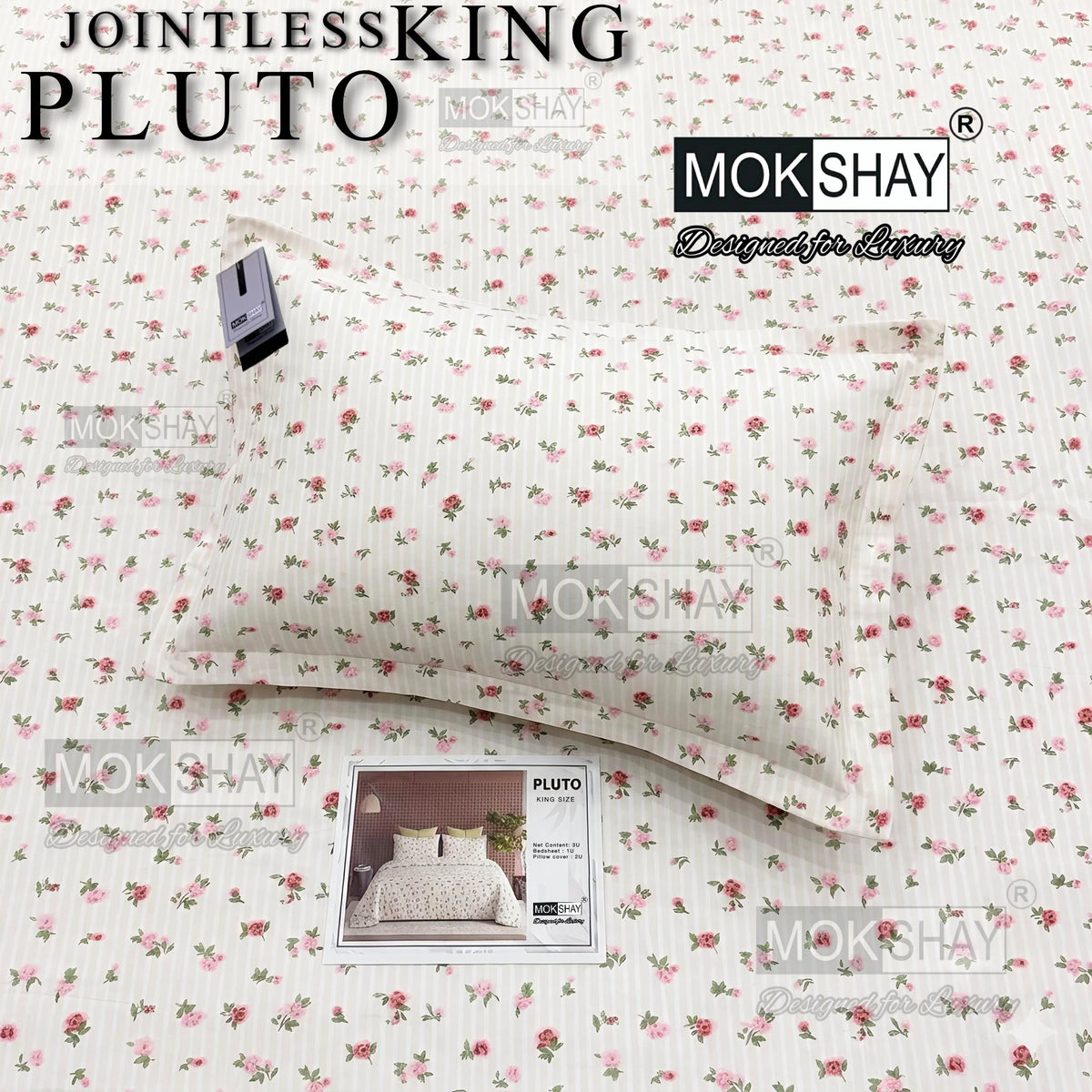 PLUTO •  PREMIUM JOINTLESS KING SIZE BEDSHEET SET { 1+2 }