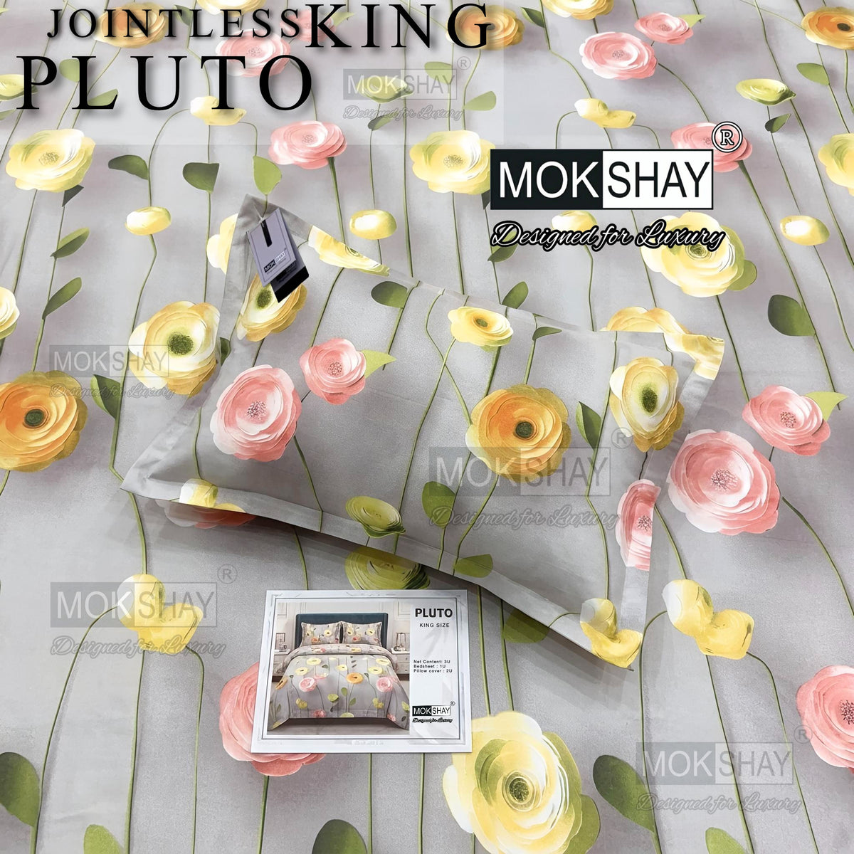 PLUTO •  PREMIUM JOINTLESS KING SIZE BEDSHEET SET { 1+2 }