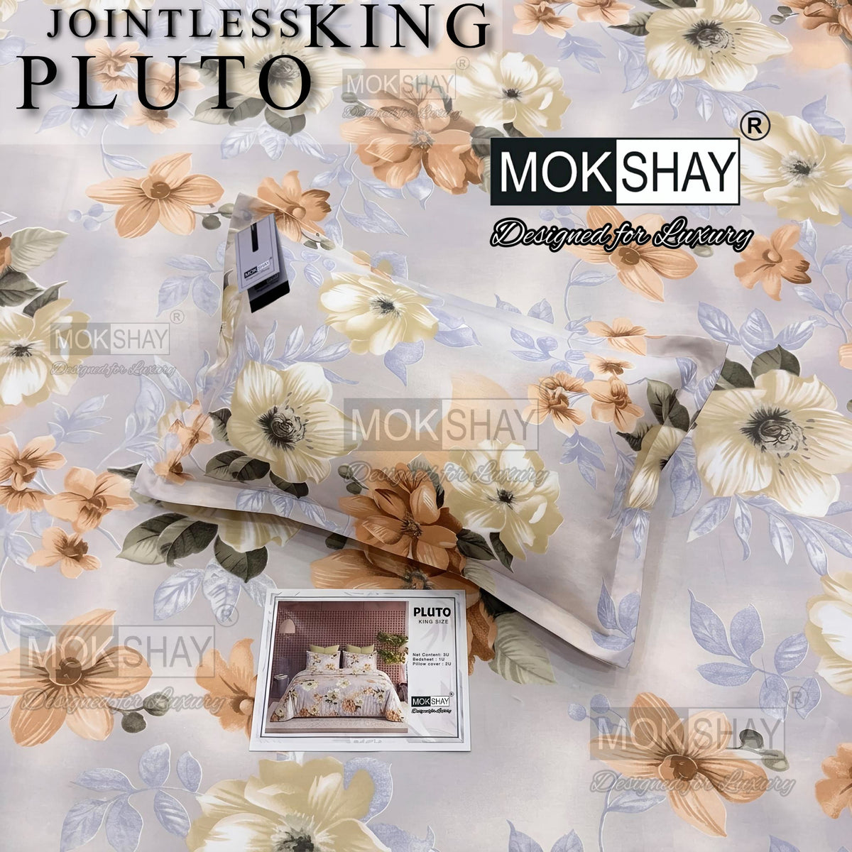 PLUTO •  PREMIUM JOINTLESS KING SIZE BEDSHEET SET { 1+2 }