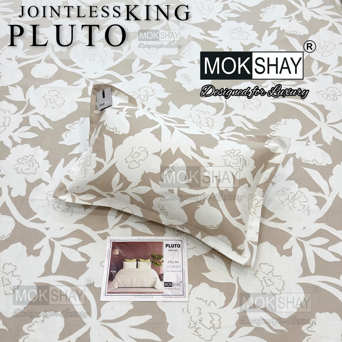 PLUTO •  PREMIUM JOINTLESS KING SIZE BEDSHEET SET { 1+2 }