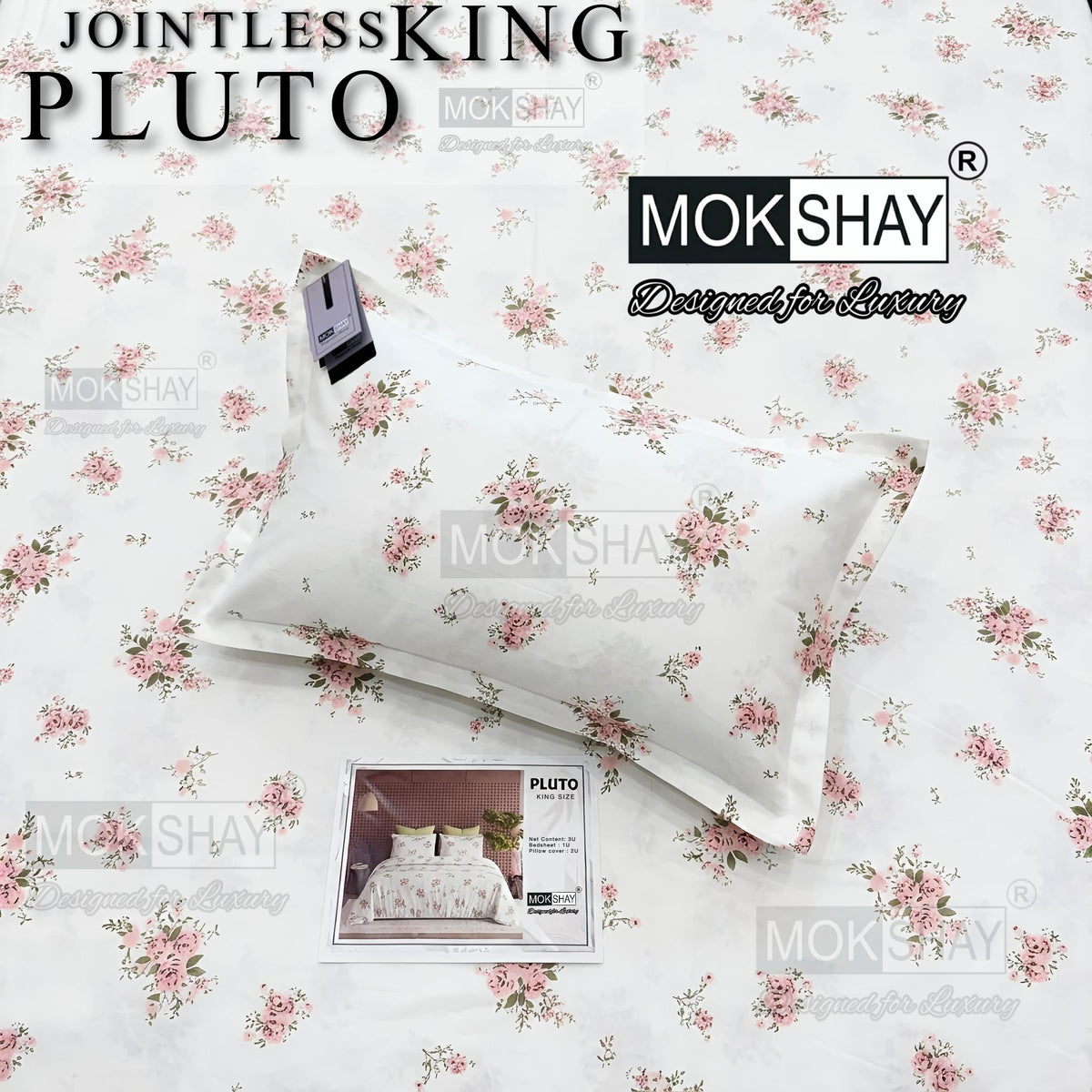 PLUTO •  PREMIUM JOINTLESS KING SIZE BEDSHEET SET { 1+2 }