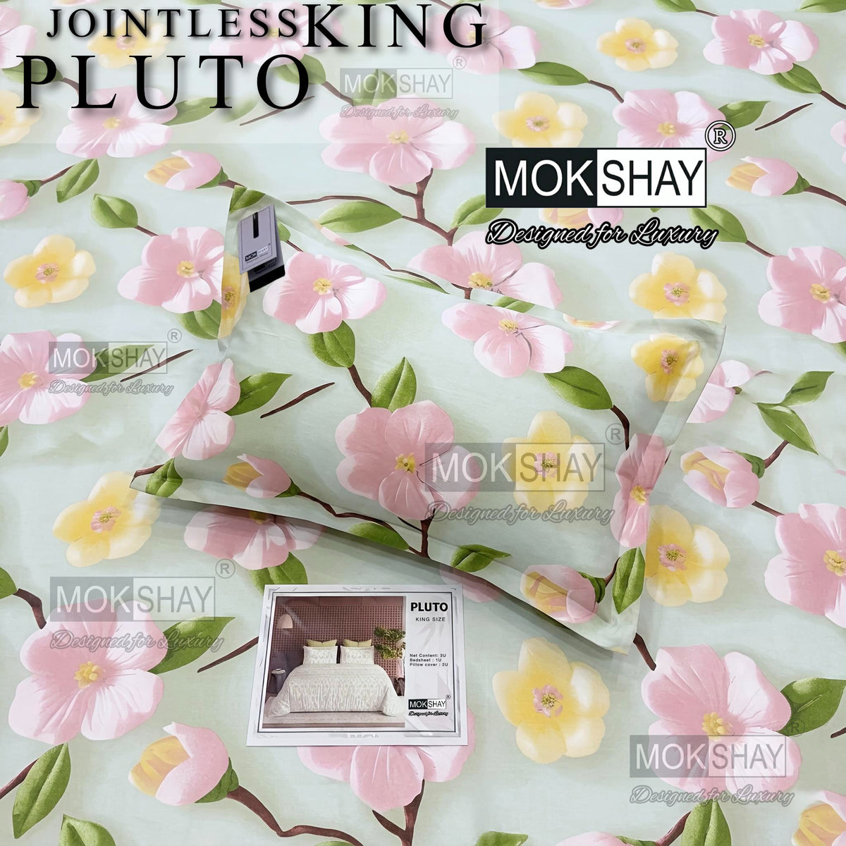 PLUTO •  PREMIUM JOINTLESS KING SIZE BEDSHEET SET { 1+2 }