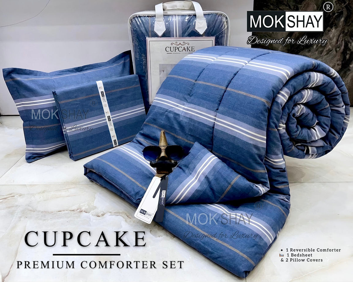 CUPCAKE• PREMIUM DOUBLE BED REVERSIBLE 4PIECES COMFORTER SET { 1+2+1 }
