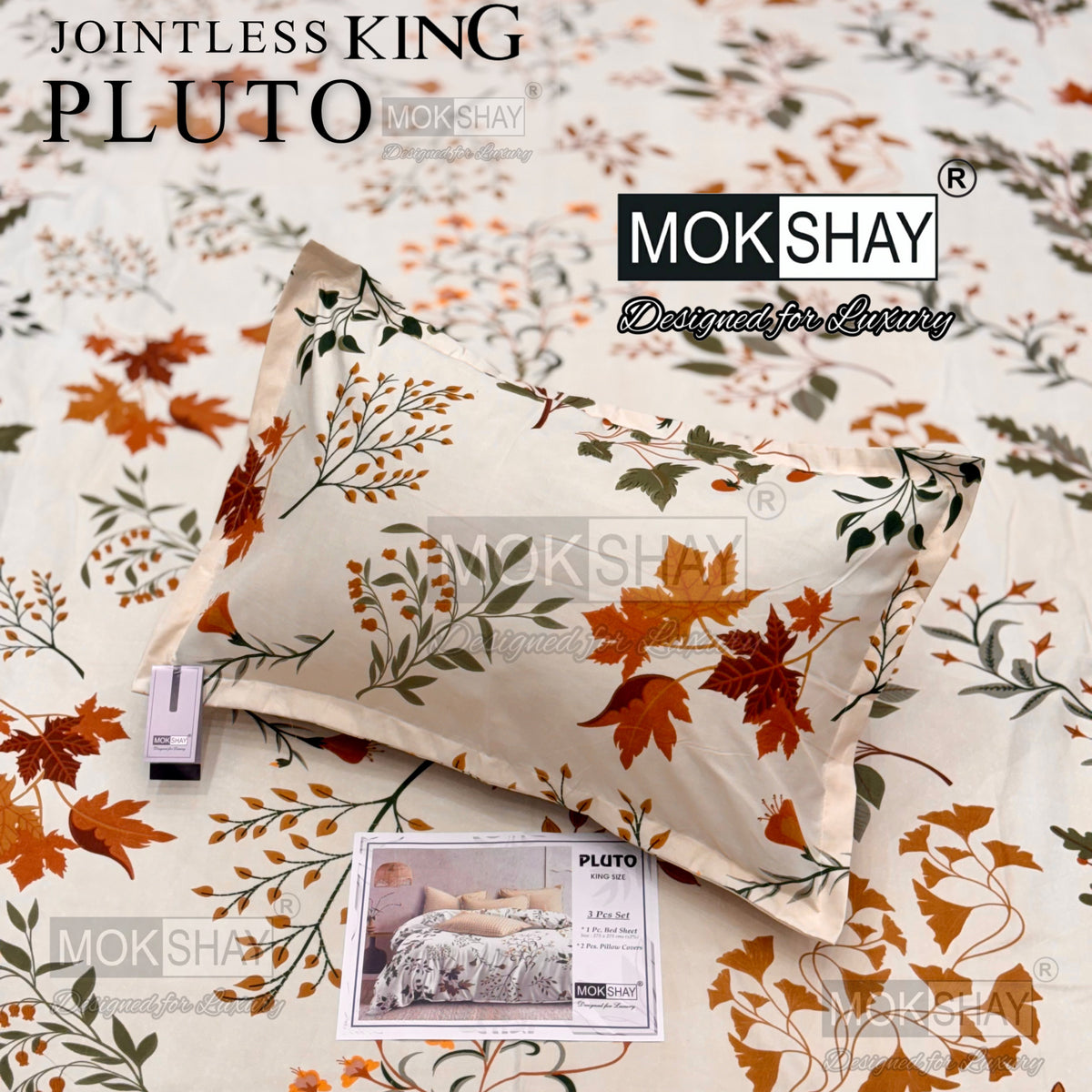 PLUTO •  PREMIUM JOINTLESS KING SIZE BEDSHEET SET { 1+2 }
