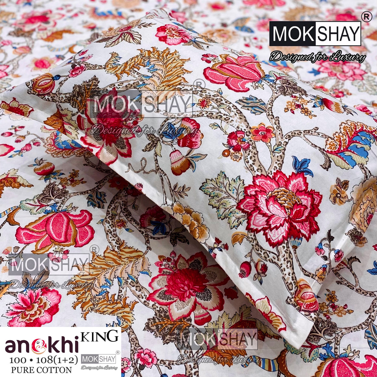 ANOKHI KING SIZE PURE COTTON BEDSHEET SET { 1+2 }