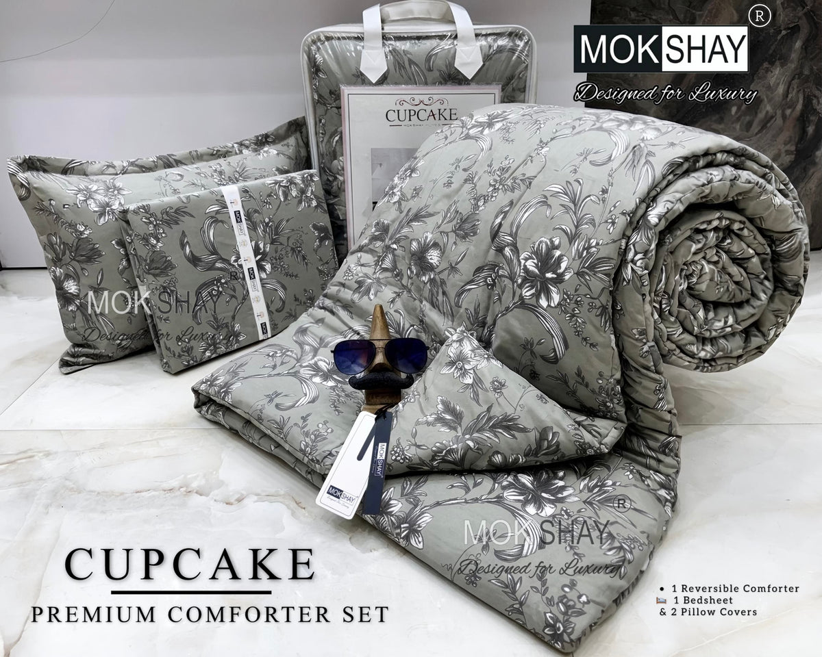 CUPCAKE• PREMIUM DOUBLE BED REVERSIBLE 4PIECES COMFORTER SET { 1+2+1 }