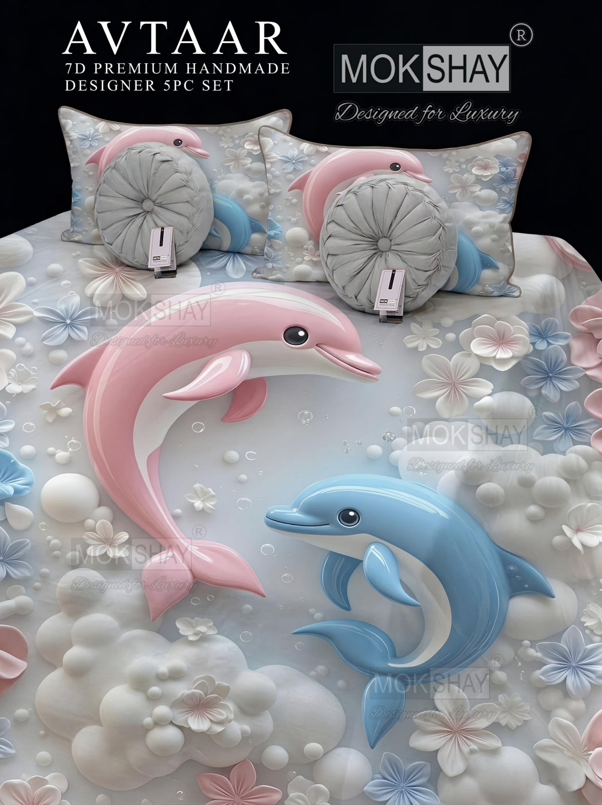 AVTAAR PREMIUM 7D PRINTS DESIGNER HANDMADE 5PIECE BEDDING SET { 1+2+2 }