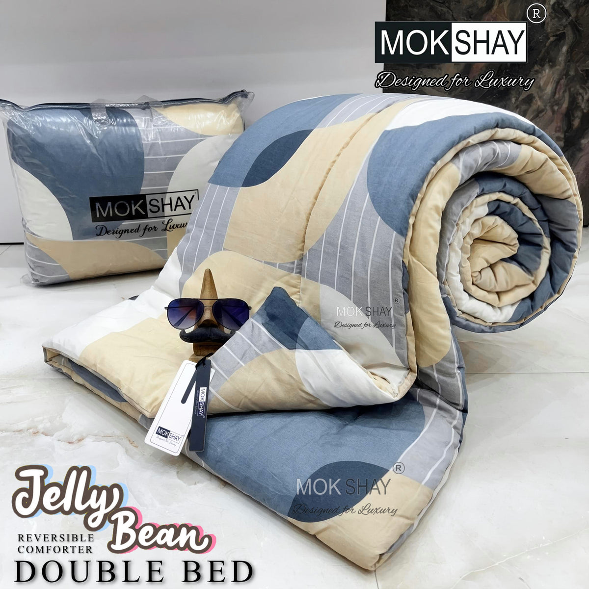 JELLYBEAN • PREMIUM DOUBLE BED REVERSIBLE PURE FIBRE FILLED COMFORTER