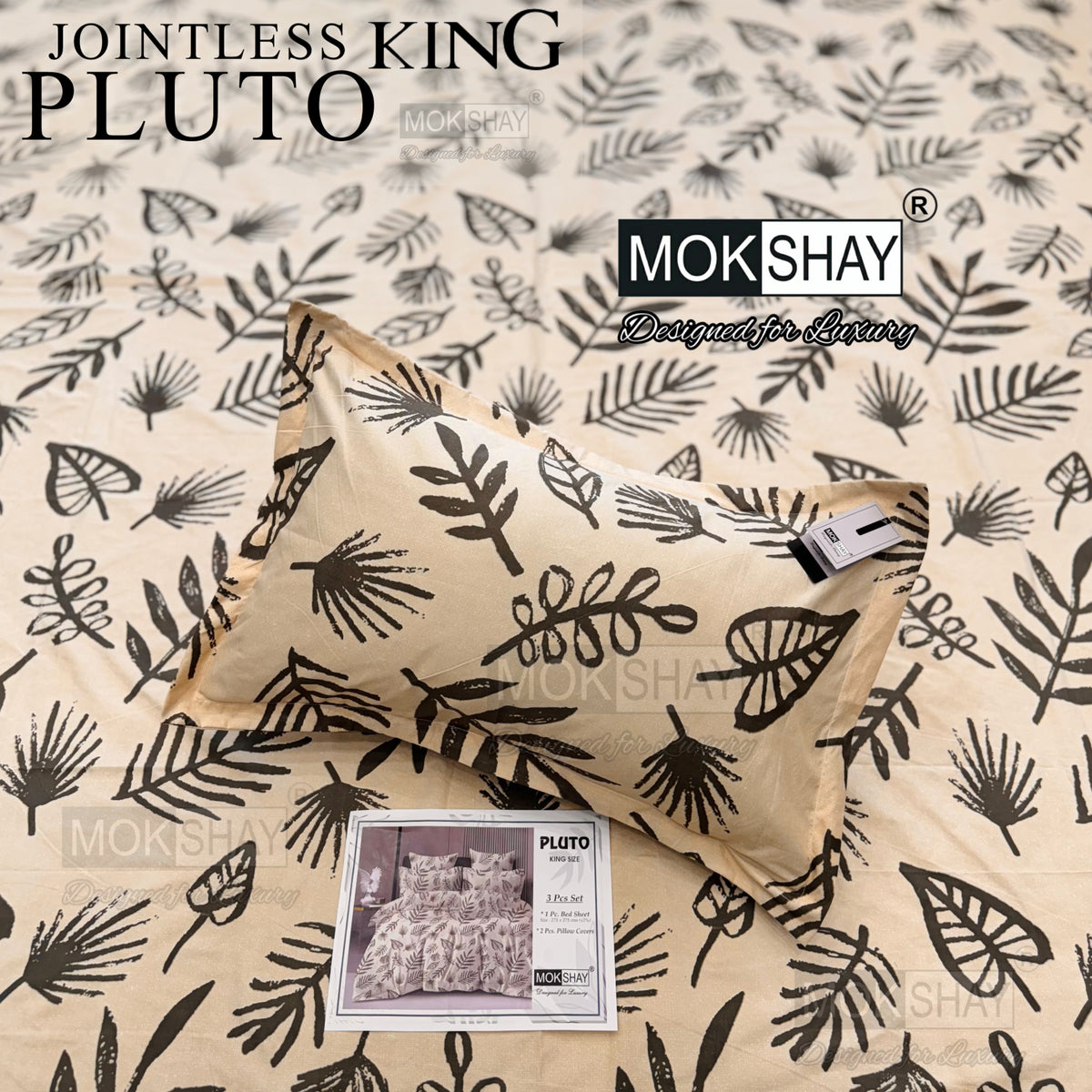 PLUTO •  PREMIUM JOINTLESS KING SIZE BEDSHEET SET { 1+2 }