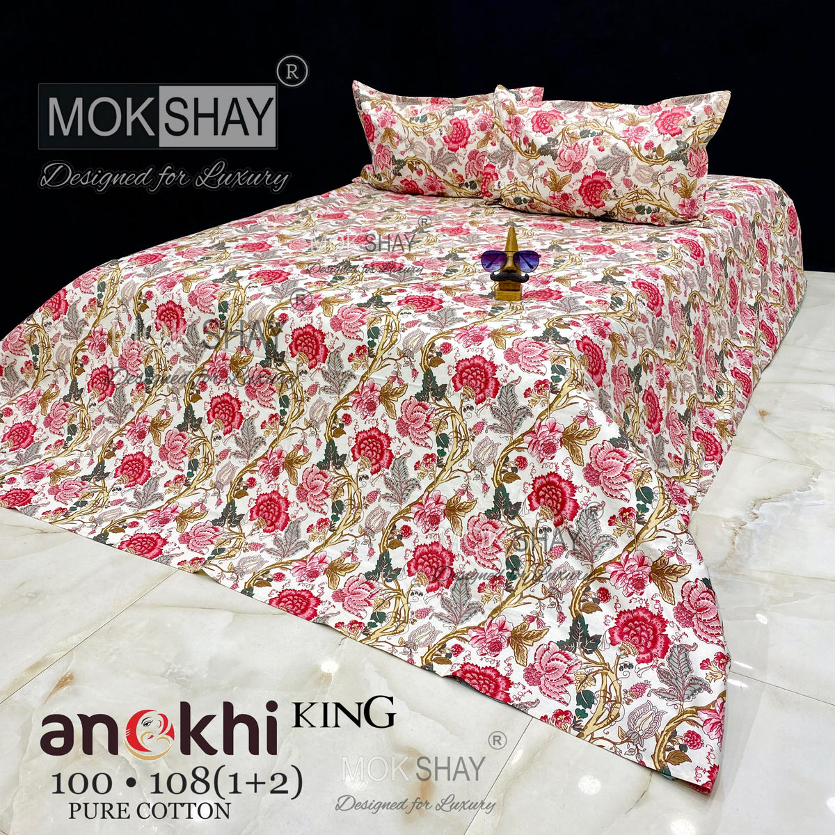 ANOKHI KING SIZE PURE COTTON BEDSHEET SET { 1+2 }