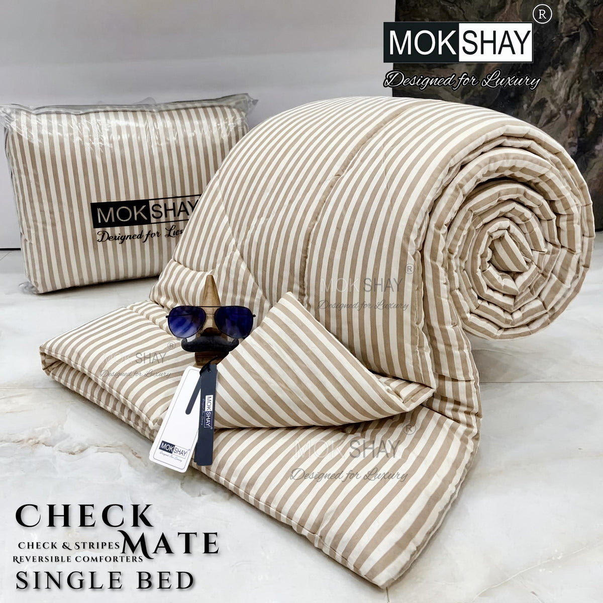 CHECKMATE • PREMIUM CHECK and STRIPES SERIES REVERSIBLE COMFORTERS