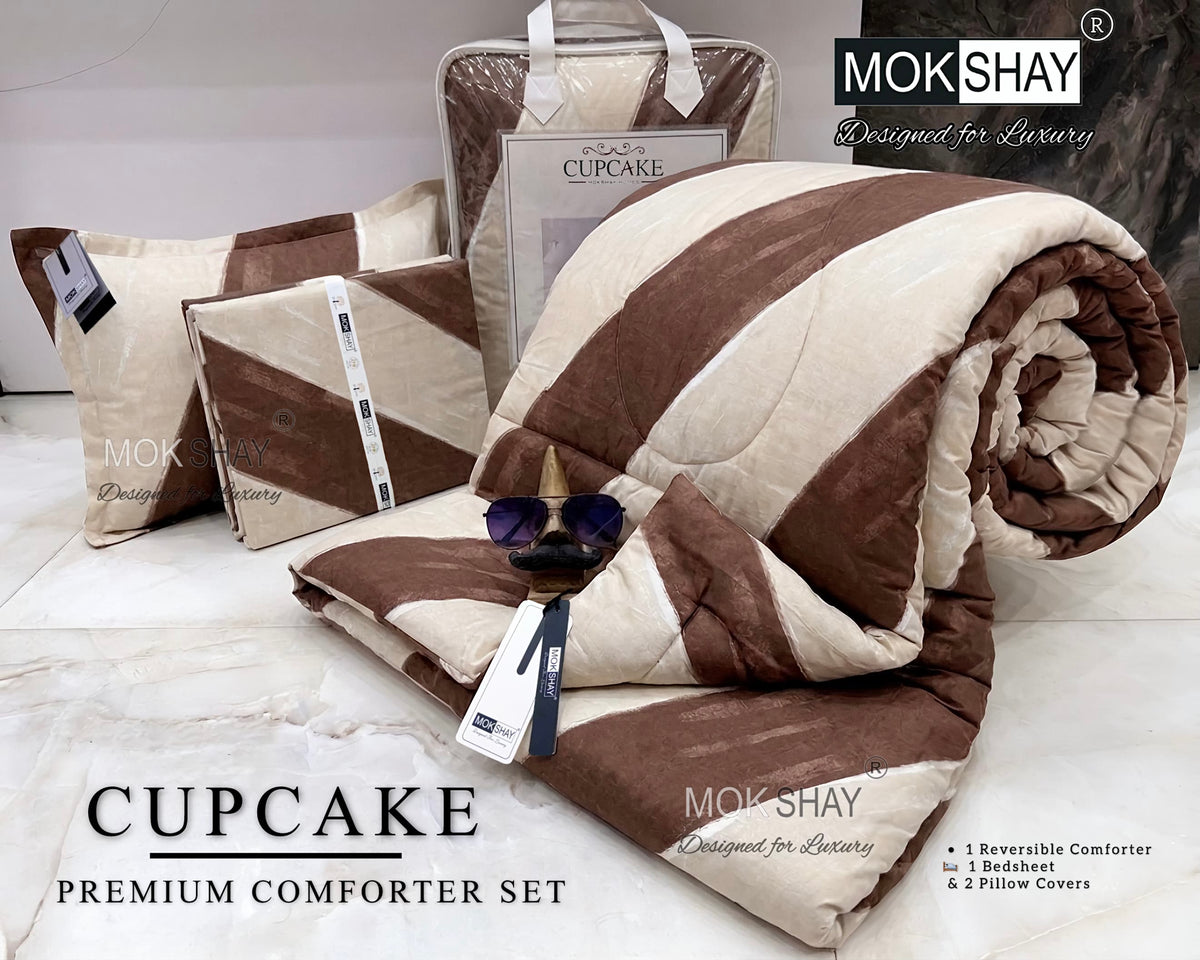 CUPCAKE• PREMIUM DOUBLE BED REVERSIBLE 4PIECES COMFORTER SET { 1+2+1 }