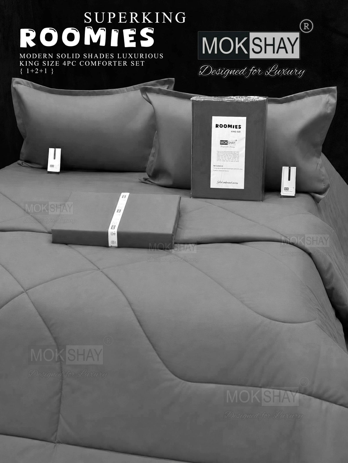 ROOMIES • PREMIUM KING SIZE MODERN SOLID PASTEL SHADES 4PIECE COMFORTER SET { 1+2+1 }