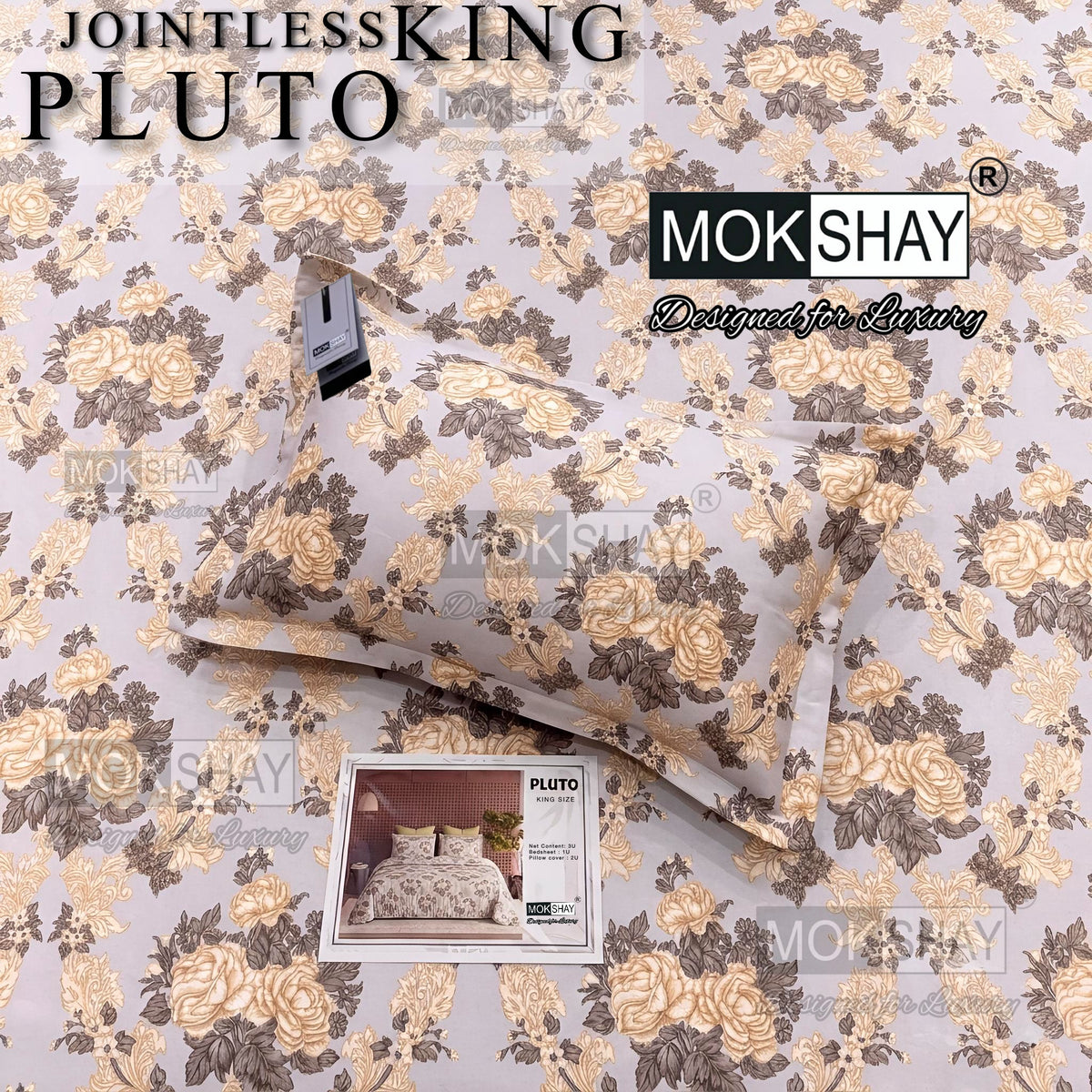 PLUTO •  PREMIUM JOINTLESS KING SIZE BEDSHEET SET { 1+2 }
