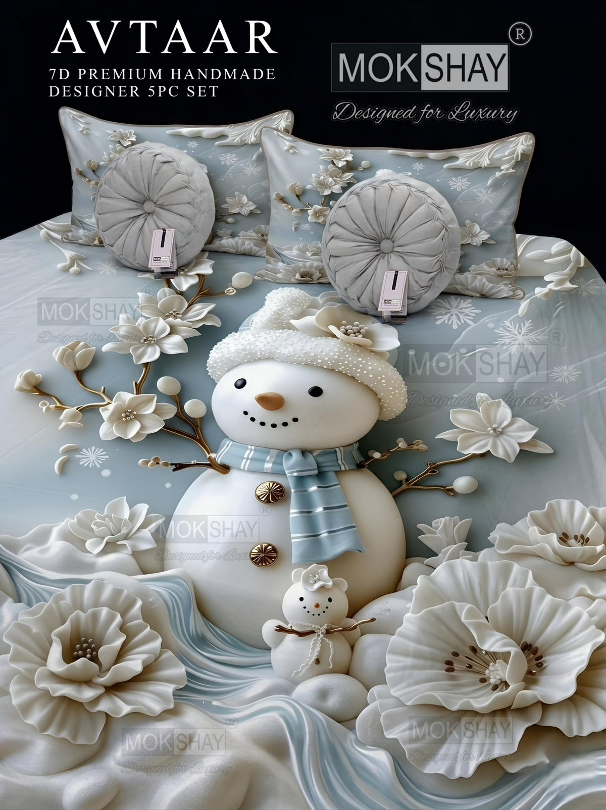 AVTAAR PREMIUM 7D PRINTS DESIGNER HANDMADE 5PIECE BEDDING SET { 1+2+2 }