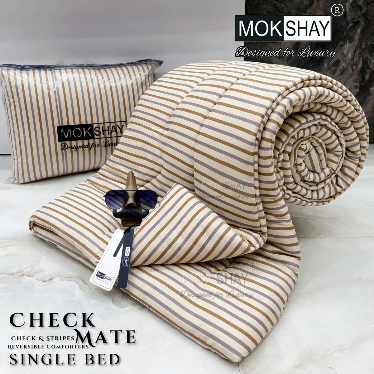 CHECKMATE • PREMIUM CHECK and STRIPES SERIES REVERSIBLE COMFORTERS