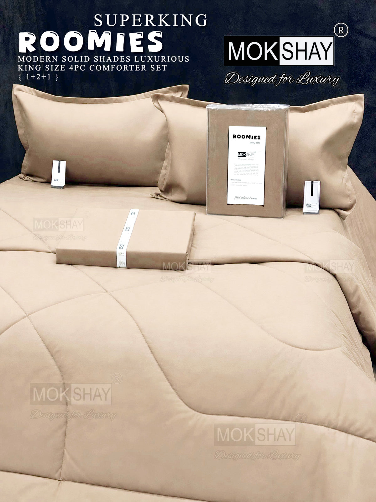ROOMIES • PREMIUM KING SIZE MODERN SOLID PASTEL SHADES 4PIECE COMFORTER SET { 1+2+1 }