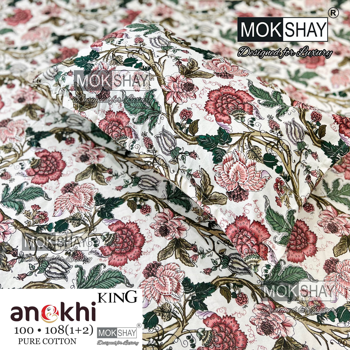 ANOKHI KING SIZE PURE COTTON BEDSHEET SET { 1+2 }