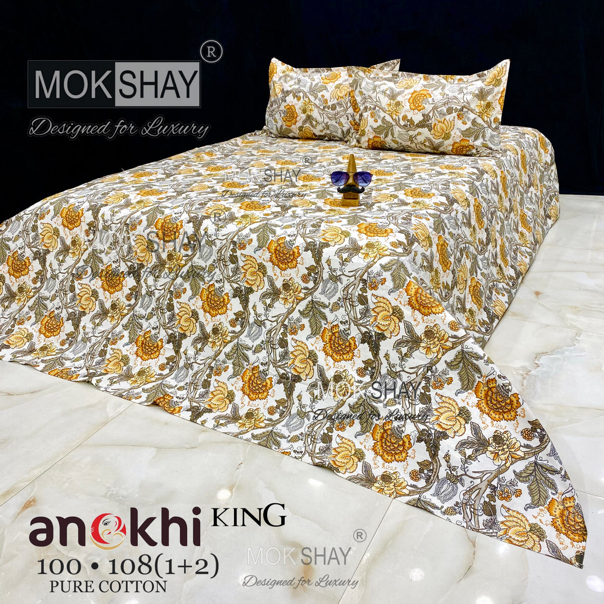 ANOKHI KING SIZE PURE COTTON BEDSHEET SET { 1+2 }