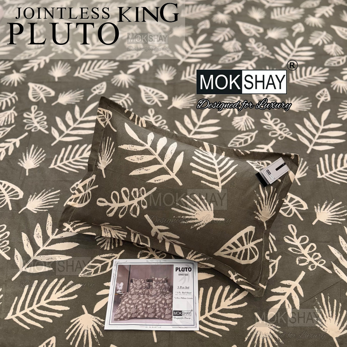 PLUTO •  PREMIUM JOINTLESS KING SIZE BEDSHEET SET { 1+2 }