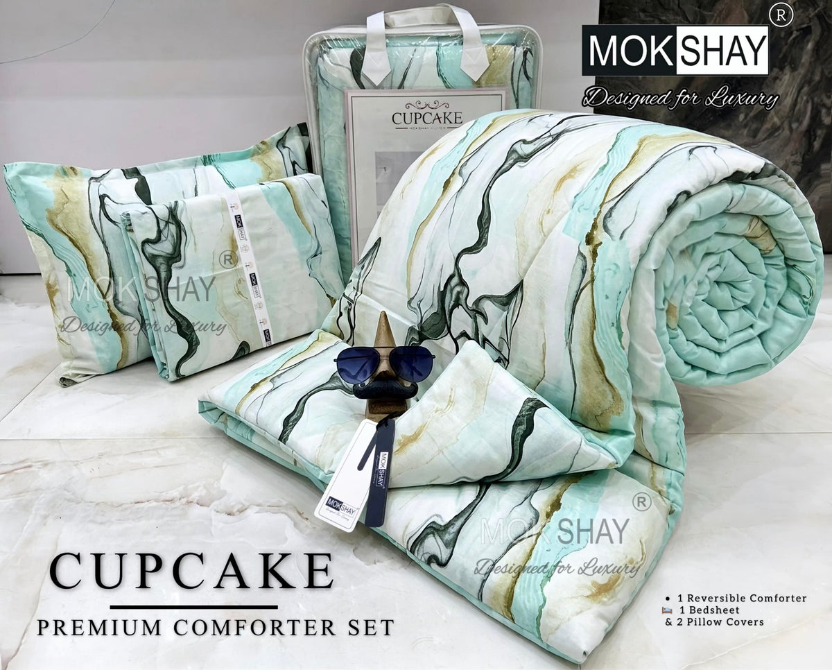 CUPCAKE• PREMIUM DOUBLE BED REVERSIBLE 4PIECES COMFORTER SET { 1+2+1 }