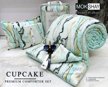 CUPCAKE• PREMIUM DOUBLE BED REVERSIBLE 4PIECES COMFORTER SET { 1+2+1 }