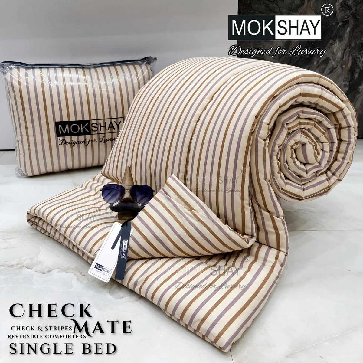 CHECKMATE • PREMIUM CHECK and STRIPES SERIES REVERSIBLE COMFORTERS