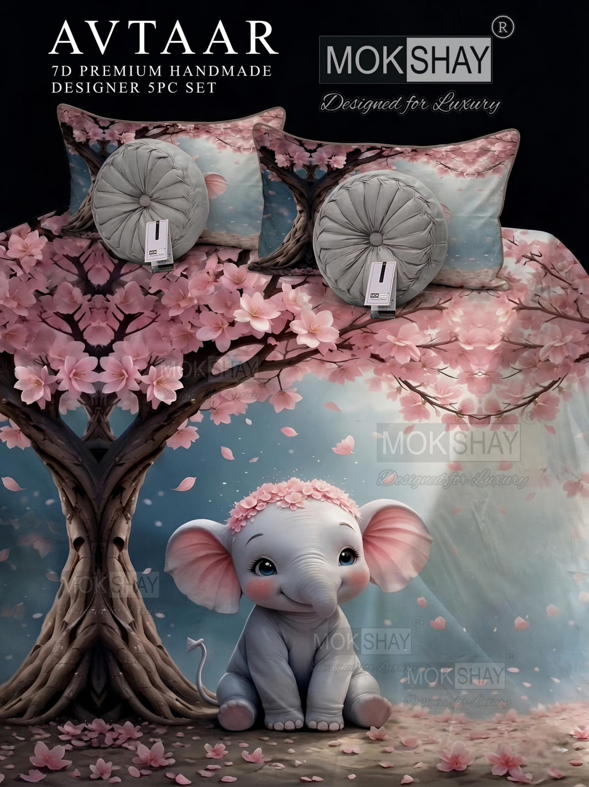 AVTAAR PREMIUM 7D PRINTS DESIGNER HANDMADE 5PIECE BEDDING SET { 1+2+2 }