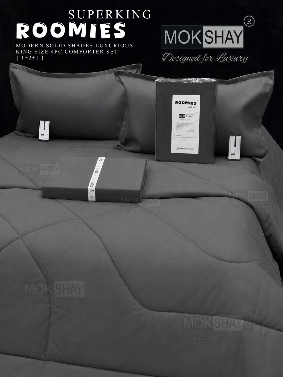 ROOMIES • PREMIUM KING SIZE MODERN SOLID PASTEL SHADES 4PIECE COMFORTER SET { 1+2+1 }