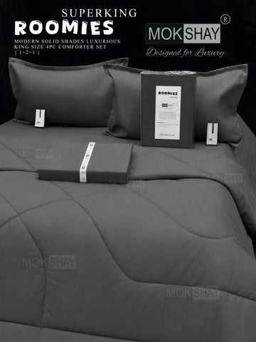 ROOMIES • PREMIUM KING SIZE MODERN SOLID PASTEL SHADES 4PIECE COMFORTER SET { 1+2+1 }