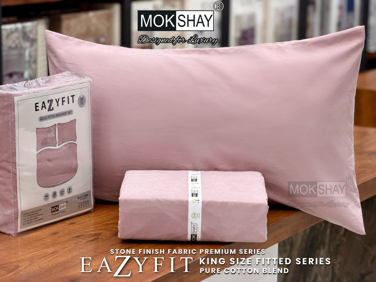 EAZYFIT • PREMIUM STONE FINISH SERIES SOLID MODERN SHADES KING SIZE 360° FITTED BEDSHEET SET { 1+2 }