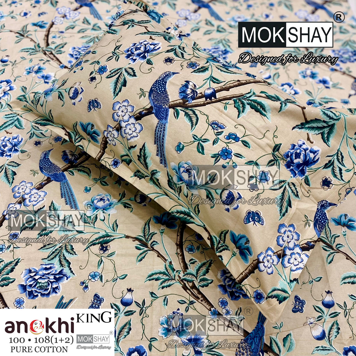 ANOKHI KING SIZE PURE COTTON BEDSHEET SET { 1+2 }