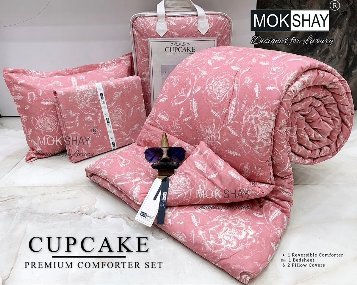 CUPCAKE• PREMIUM DOUBLE BED REVERSIBLE 4PIECES COMFORTER SET { 1+2+1 }