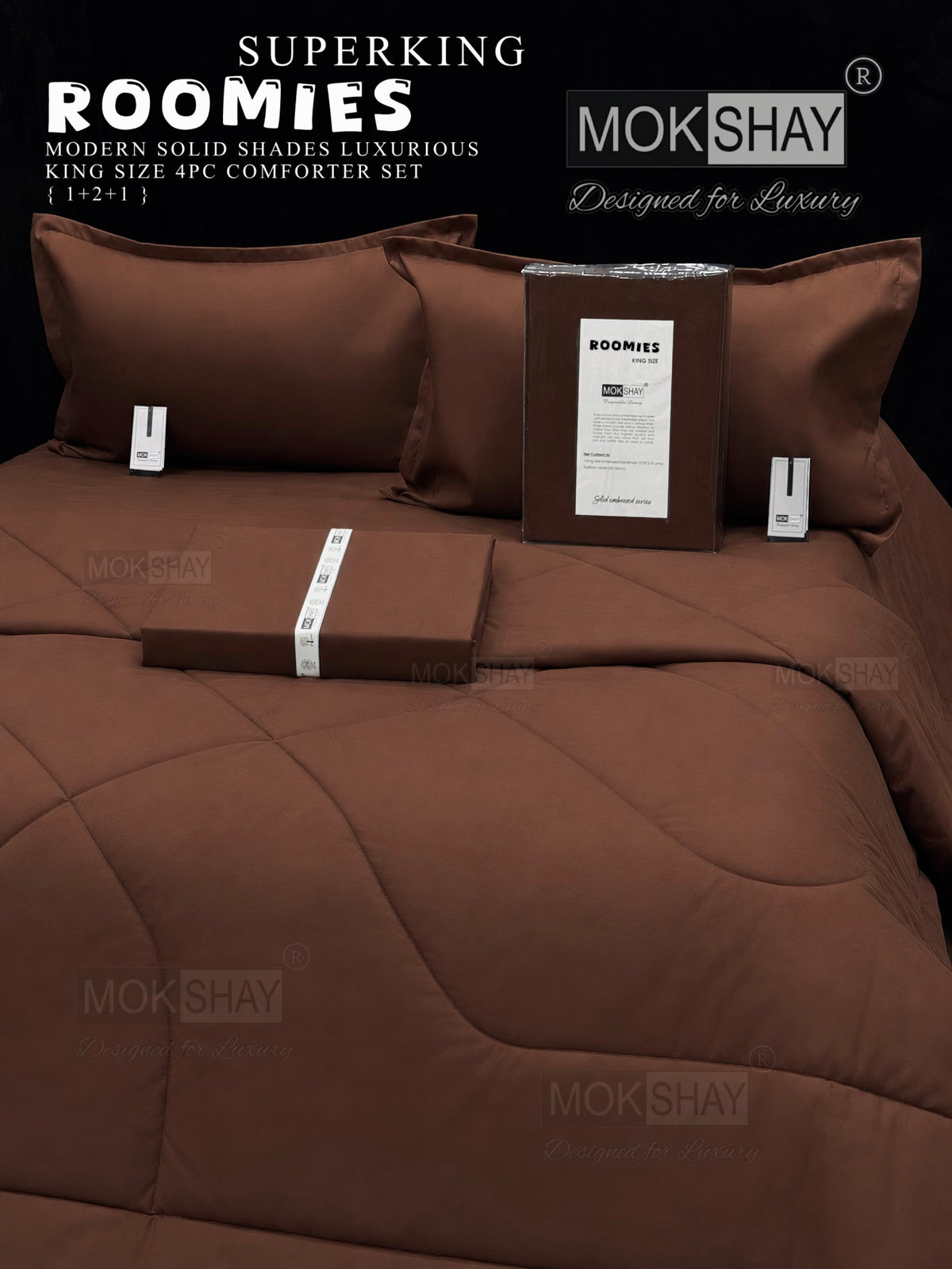 ROOMIES • PREMIUM KING SIZE MODERN SOLID PASTEL SHADES 4PIECE COMFORTER SET { 1+2+1 }