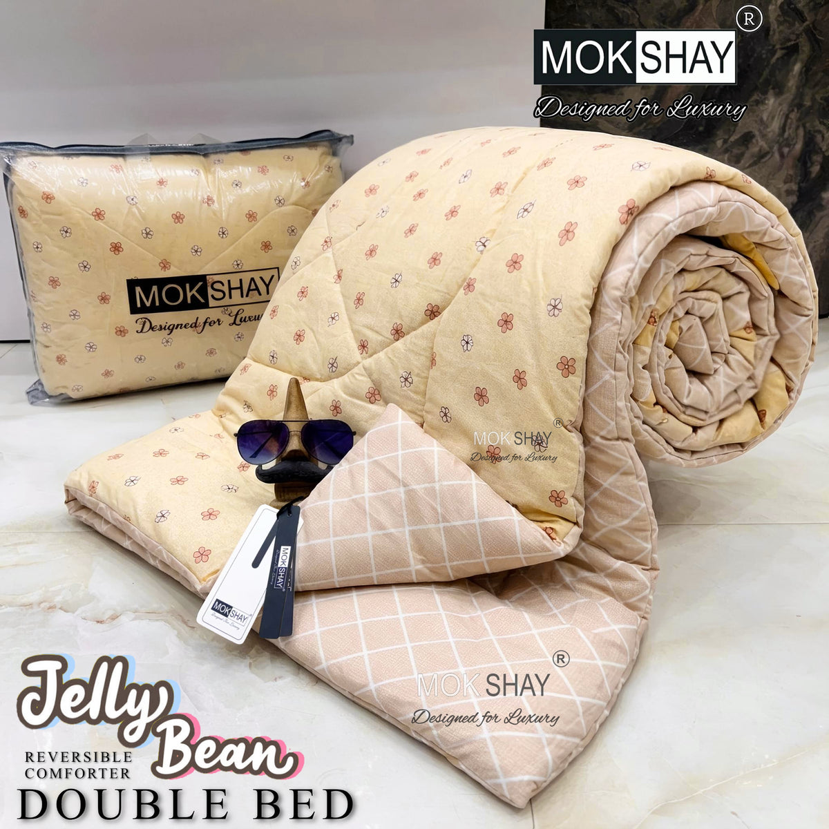 JELLYBEAN • PREMIUM DOUBLE BED REVERSIBLE PURE FIBRE FILLED COMFORTER