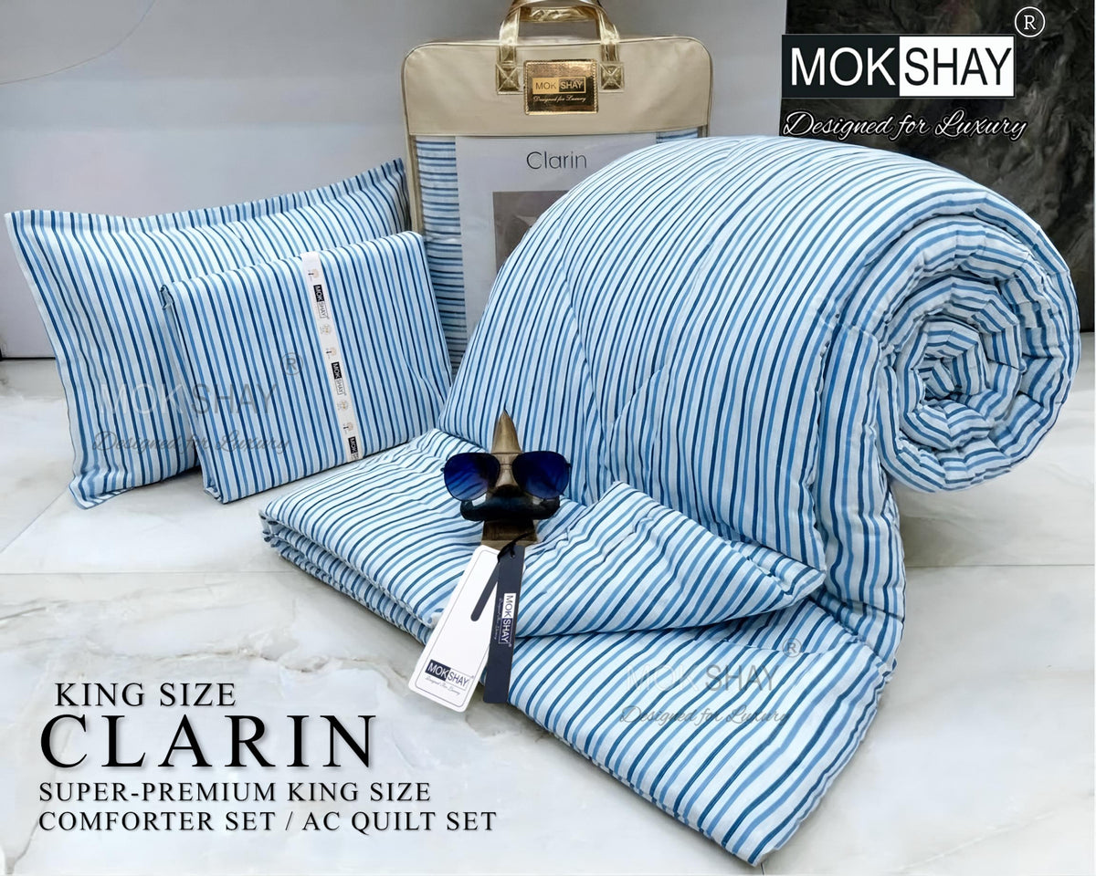 CLARIN • SUPER-PREMIUM KING SIZE CHECK AND FLORAL SERIES   4PIECE COMFORTER SET