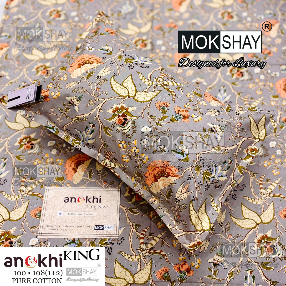 ANOKHI KING SIZE PURE COTTON BEDSHEET SET { 1+2 }