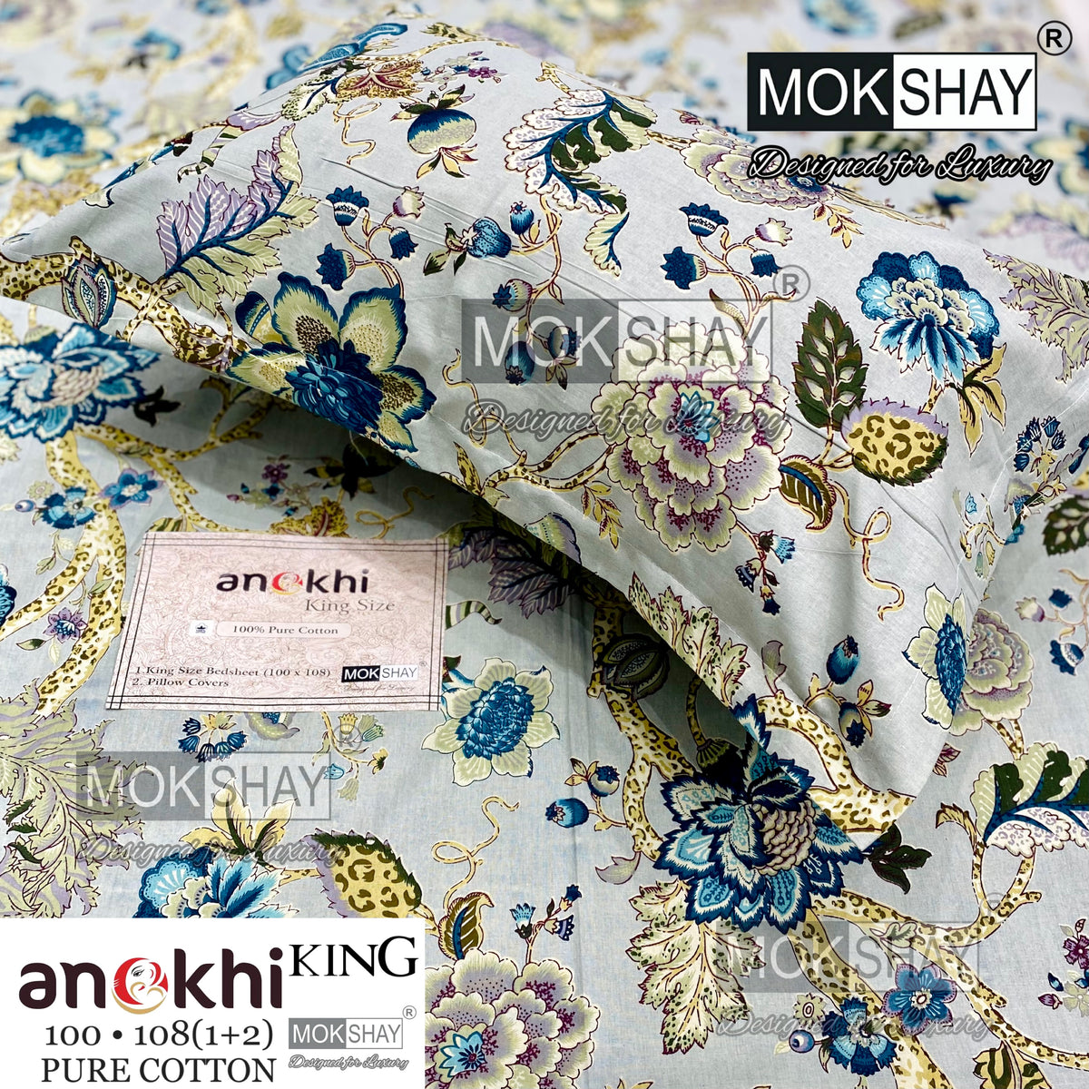 ANOKHI KING SIZE PURE COTTON BEDSHEET SET { 1+2 }