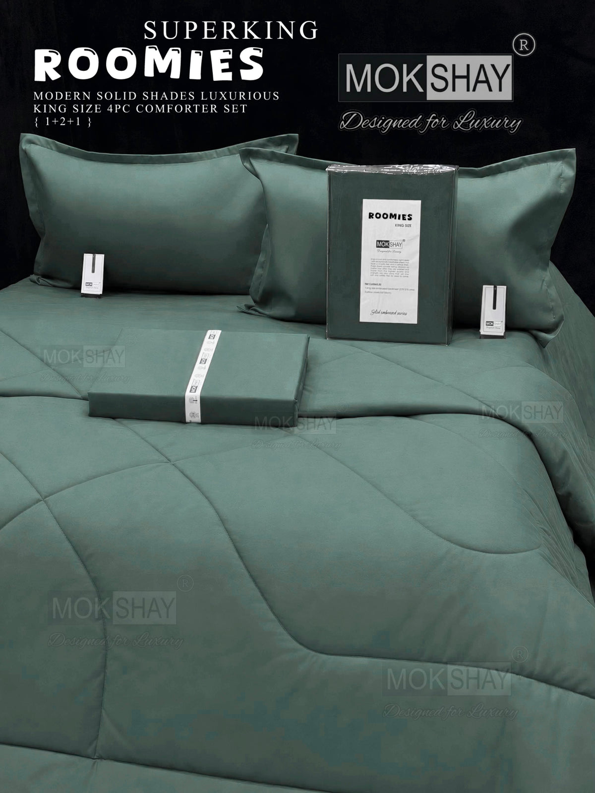 ROOMIES • PREMIUM KING SIZE MODERN SOLID PASTEL SHADES 4PIECE COMFORTER SET { 1+2+1 }