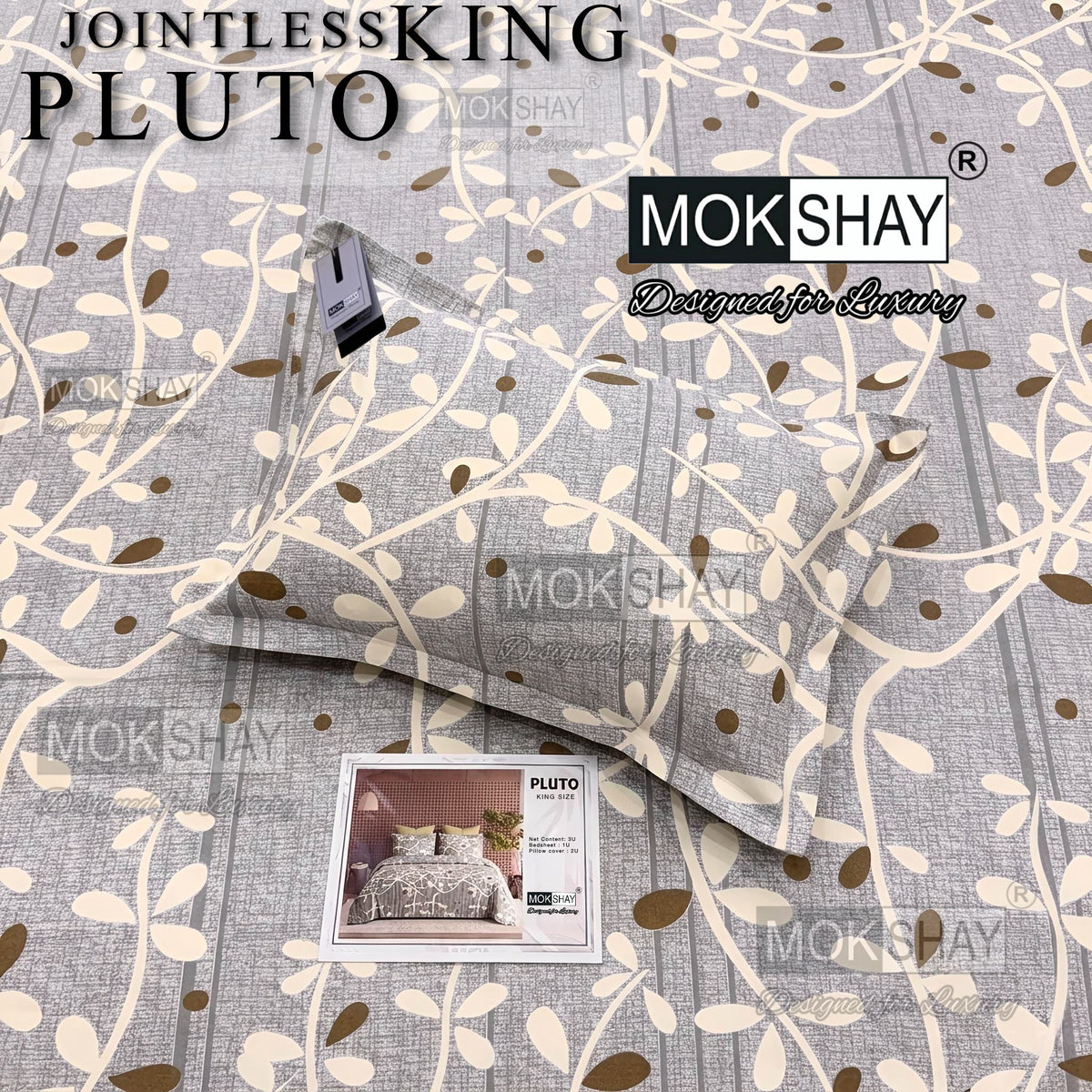 PLUTO •  PREMIUM JOINTLESS KING SIZE BEDSHEET SET { 1+2 }