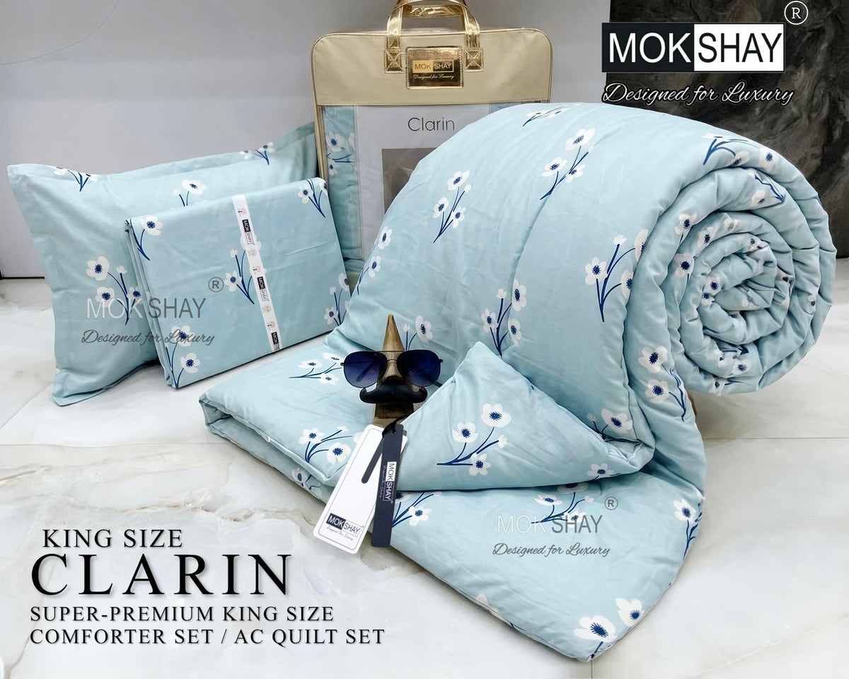 CLARIN • SUPER-PREMIUM KING SIZE CHECK AND FLORAL SERIES   4PIECE COMFORTER SET