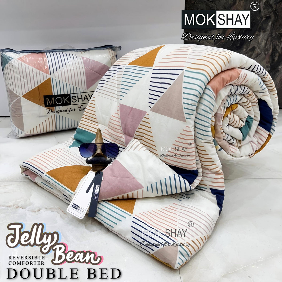 JELLYBEAN • PREMIUM DOUBLE BED REVERSIBLE PURE FIBRE FILLED COMFORTER